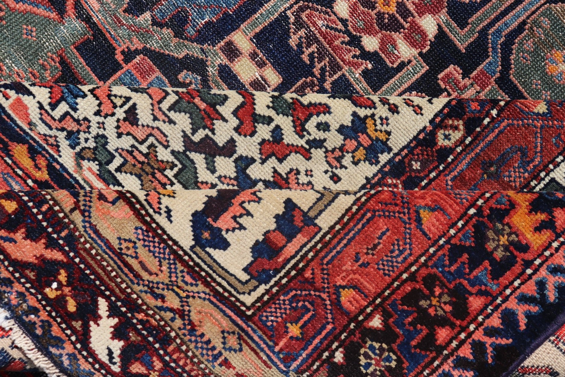 Antique Persian Gallery Hamadan distressed Runner in Blue Background, Multi Colors. A unique design, antique Persian Hamadan gallery runner with all - over geometric motifs, rug EMB - 8505 - 178408, country of origin / type: Iran / Hamadan, circa 1910... - Keivan Woven ArtsEMB - 8505 - 178408 - 13628Rug