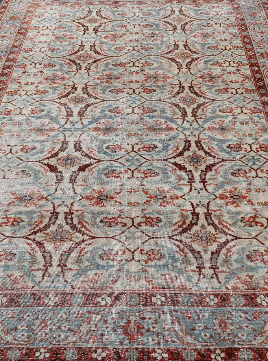 Persian Tabriz with Floral Design in Ivory, Blue, Red, Brown antique Persian Tabriz rug with all - over floral design in ivory, red, brown, light blue, rug EMB - 8507 , country of origin / type: Iran / Tabriz, circa 1920 This Persian Tabriz ... - Keivan Woven ArtsEMB - 8507 - 178413 - 13634Rug