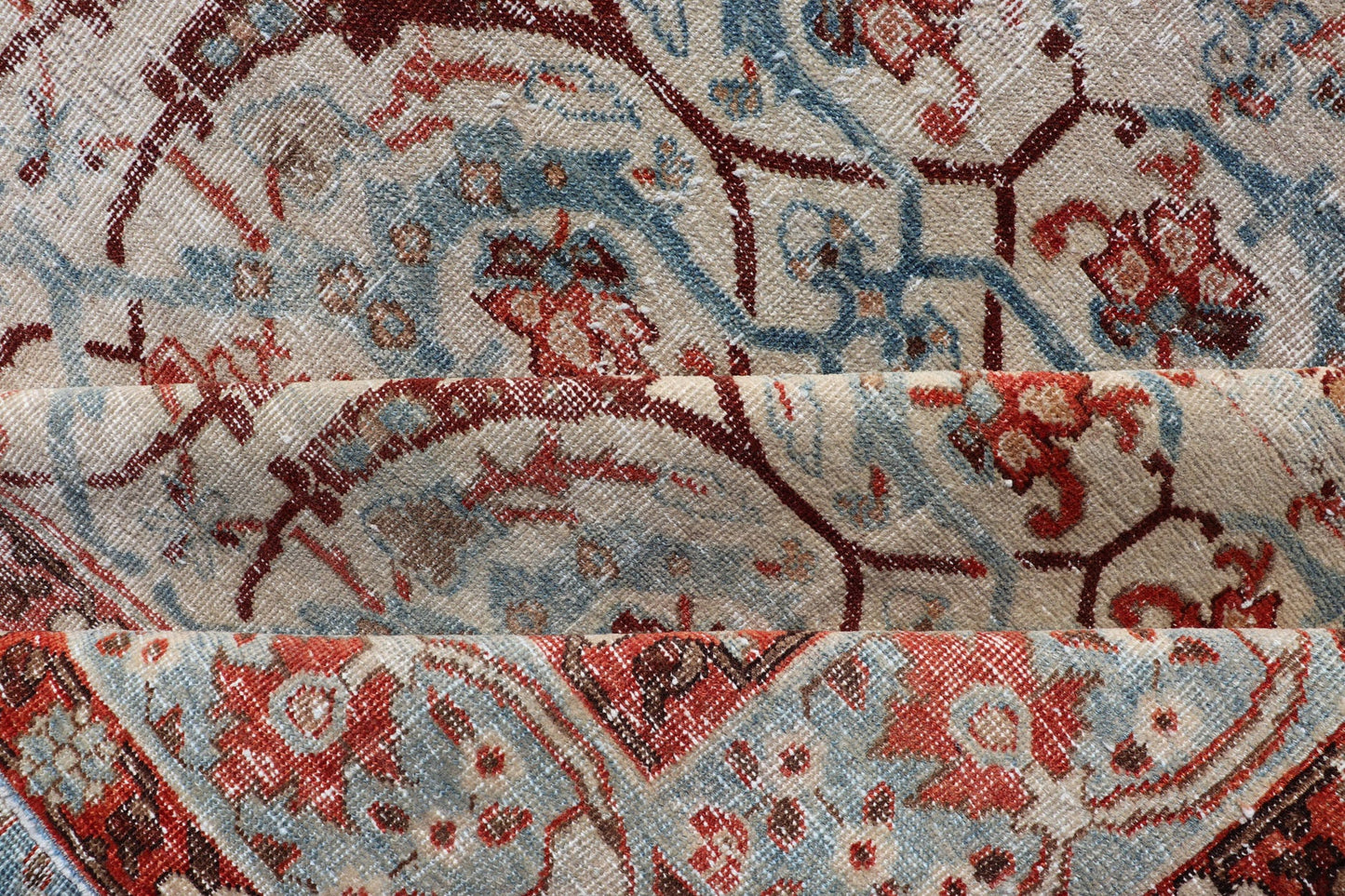 Persian Tabriz with Floral Design in Ivory, Blue, Red, Brown antique Persian Tabriz rug with all - over floral design in ivory, red, brown, light blue, rug EMB - 8507 , country of origin / type: Iran / Tabriz, circa 1920 This Persian Tabriz ... - Keivan Woven ArtsEMB - 8507 - 178413 - 13634Rug
