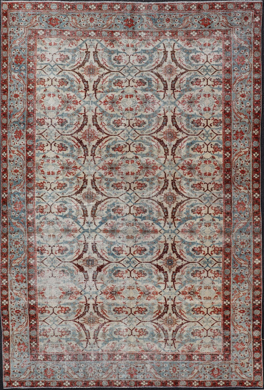 Persian Tabriz with Floral Design in Ivory, Blue, Red, Brown antique Persian Tabriz rug with all - over floral design in ivory, red, brown, light blue, rug EMB - 8507 , country of origin / type: Iran / Tabriz, circa 1920 This Persian Tabriz ... - Keivan Woven ArtsEMB - 8507 - 178413 - 13634Rug