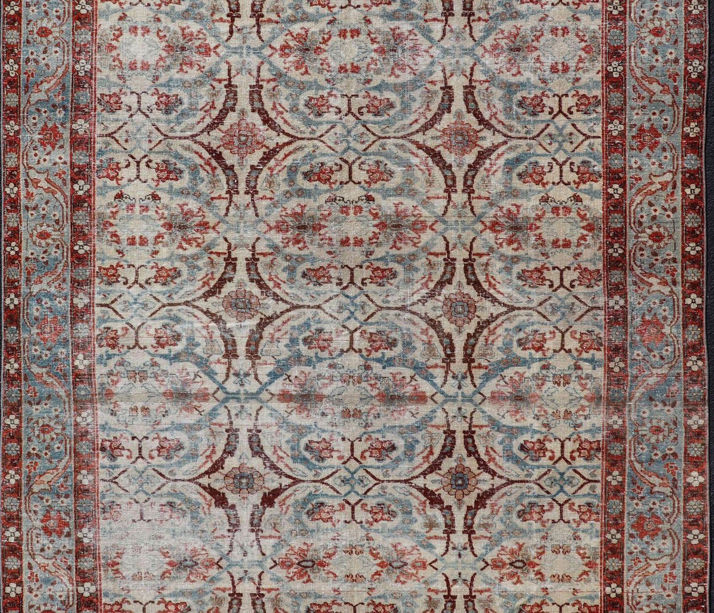 Persian Tabriz with Floral Design in Ivory, Blue, Red, Brown antique Persian Tabriz rug with all - over floral design in ivory, red, brown, light blue, rug EMB - 8507 , country of origin / type: Iran / Tabriz, circa 1920 This Persian Tabriz ... - Keivan Woven ArtsEMB - 8507 - 178413 - 13634Rug