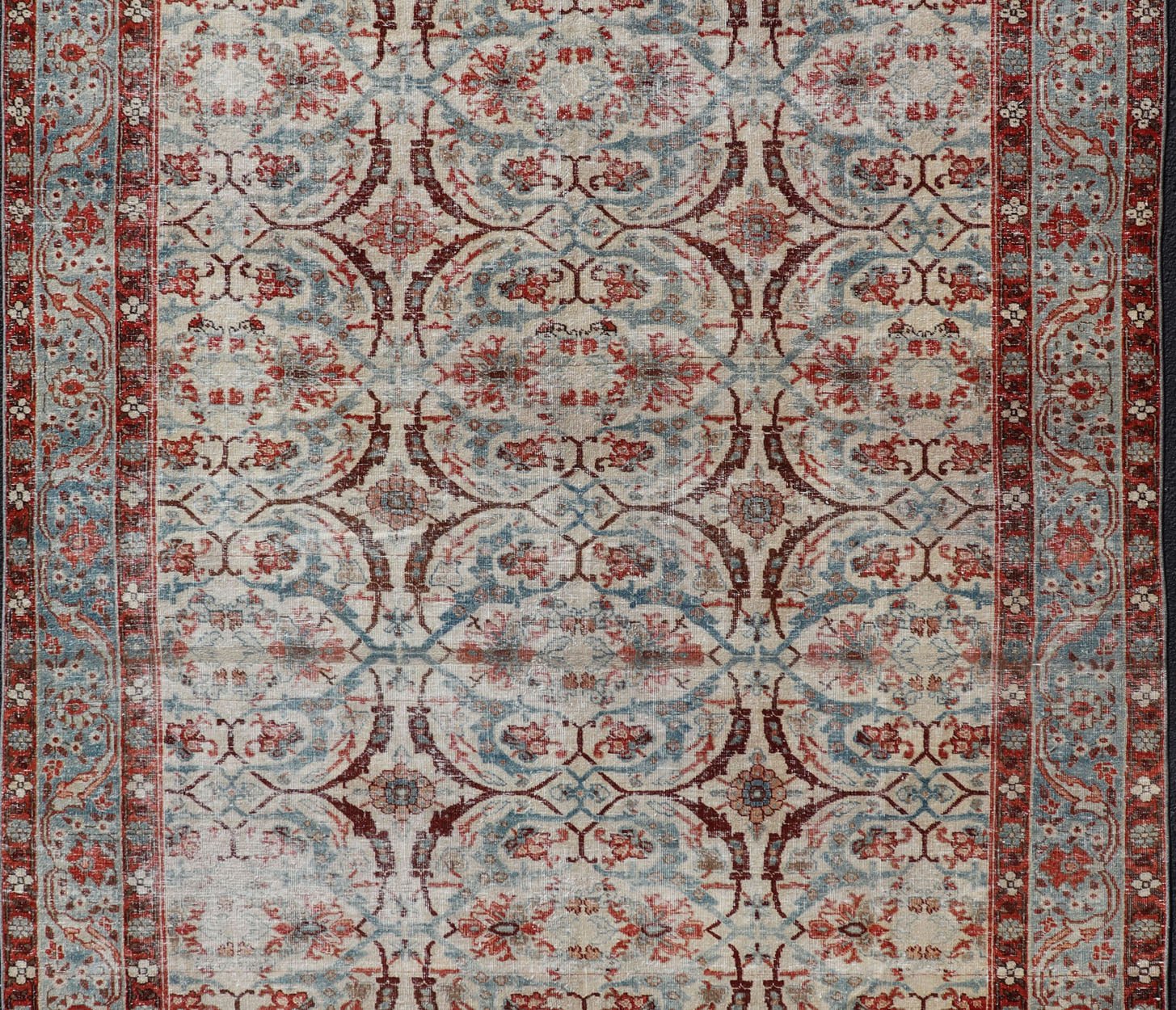 Persian Tabriz with Floral Design in Ivory, Blue, Red, Brown antique Persian Tabriz rug with all - over floral design in ivory, red, brown, light blue, rug EMB - 8507 , country of origin / type: Iran / Tabriz, circa 1920 This Persian Tabriz ... - Keivan Woven ArtsEMB - 8507 - 178413 - 13634Rug