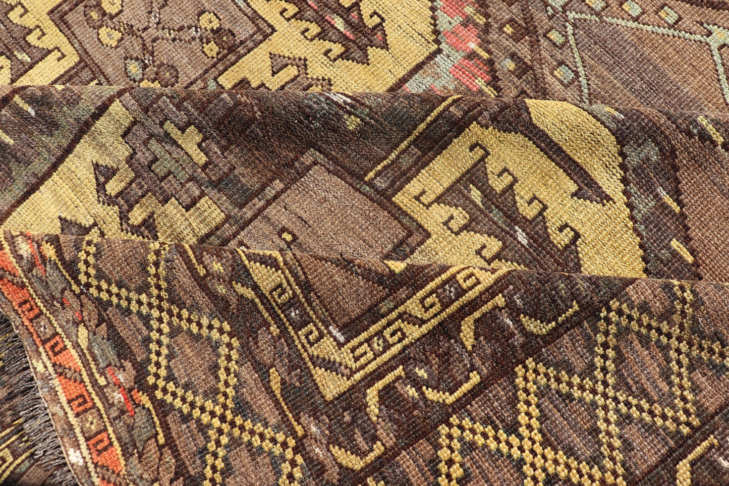 Large Antique Turkomen Ersari Rug with All - Over Bokhara Design in Coffee, Tan, Brown and Yellow Antique Persian rug in neutral tones with geometric motifs and yellow, rug EMB - 8511, Turkomen, circa 1930. This Turkomen carpet from 1930 is c... - Keivan Woven ArtsEMB - 8511 - 178412 - 13642Rug