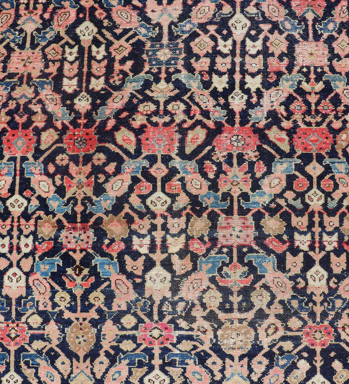 Antique Persian Malayer Gallery Rug with Geometric All - Over Herati Design. Distressed rug, antique distressed rug Multicolored distressed antique Persian Malayer gallery rug with geometric Herati motifs, rug EMB - 8513 - 178293, country of origin /... - Keivan Woven ArtsEMB - 8513 - 178293 - 13652Rug
