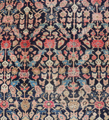 Antique Persian Malayer Gallery Rug with Geometric All - Over Herati Design. Distressed rug, antique distressed rug Multicolored distressed antique Persian Malayer gallery rug with geometric Herati motifs, rug EMB - 8513 - 178293, country of origin /... - Keivan Woven ArtsEMB - 8513 - 178293 - 13652Rug