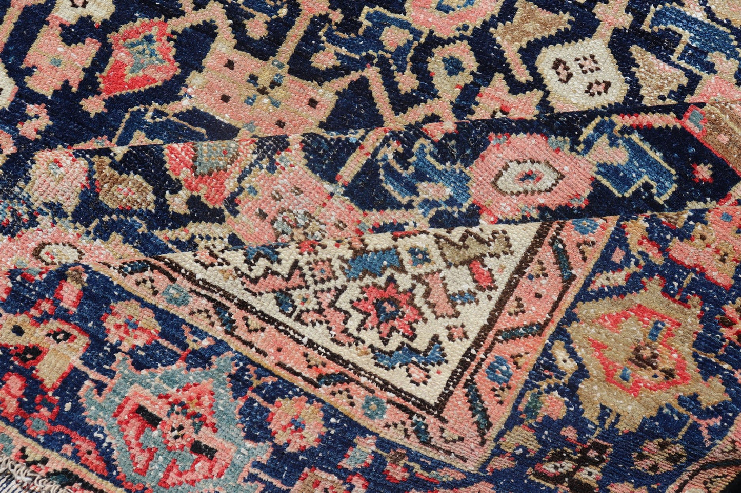 Antique Persian Malayer Gallery Rug with Geometric All - Over Herati Design. Distressed rug, antique distressed rug Multicolored distressed antique Persian Malayer gallery rug with geometric Herati motifs, rug EMB - 8513 - 178293, country of origin /... - Keivan Woven ArtsEMB - 8513 - 178293 - 13652Rug