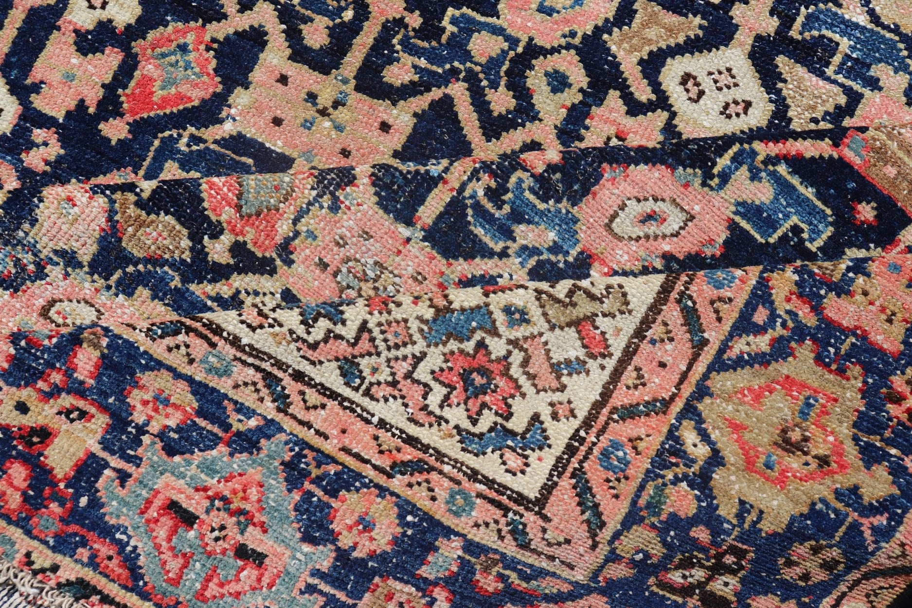 Antique Persian Malayer Gallery Rug with Geometric All - Over Herati Design. Distressed rug, antique distressed rug Multicolored distressed antique Persian Malayer gallery rug with geometric Herati motifs, rug EMB - 8513 - 178293, country of origin /... - Keivan Woven ArtsEMB - 8513 - 178293 - 13652Rug
