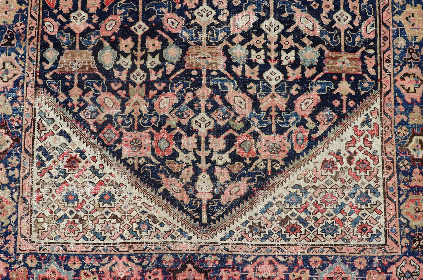 Antique Persian Malayer Gallery Rug with Geometric All - Over Herati Design. Distressed rug, antique distressed rug Multicolored distressed antique Persian Malayer gallery rug with geometric Herati motifs, rug EMB - 8513 - 178293, country of origin /... - Keivan Woven ArtsEMB - 8513 - 178293 - 13652Rug