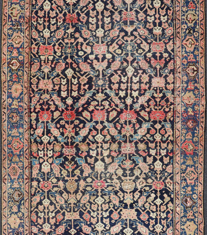 Antique Persian Malayer Gallery Rug with Geometric All - Over Herati Design. Distressed rug, antique distressed rug Multicolored distressed antique Persian Malayer gallery rug with geometric Herati motifs, rug EMB - 8513 - 178293, country of origin /... - Keivan Woven ArtsEMB - 8513 - 178293 - 13652Rug