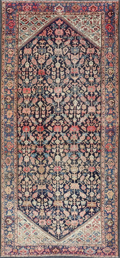 Antique Persian Malayer Gallery Rug with Geometric All - Over Herati Design. Distressed rug, antique distressed rug Multicolored distressed antique Persian Malayer gallery rug with geometric Herati motifs, rug EMB - 8513 - 178293, country of origin /... - Keivan Woven ArtsEMB - 8513 - 178293 - 13652Rug
