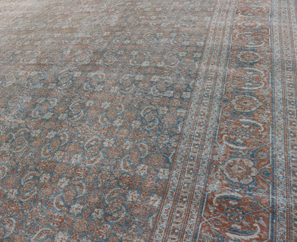 Large Distressed Antique Persian Tabriz Carpet with Herati Design in Gray Blue & Orange Red. Distressed antique rug. distressed Tabriz. Distressed Persian rug Antique Persian large distressed Tabriz rug with all over Herati and geometric design... - Keivan Woven ArtsEMB - 8514 - 178292 - 13658Rug