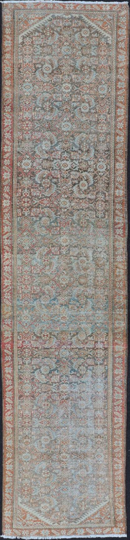 Antique Hand - Knotted Persian Hamadan Runner with Large Medallion Design This antique hand - knotted Persian Hamadan runner features an all - over floral design centered in a large medallion and is enclosed within a complementary multi - tiered border... - Keivan Woven ArtsEMB - 8515 - 178692 - 13752Rug