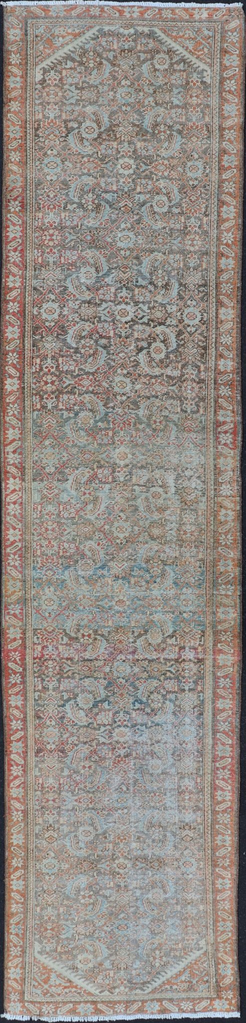Antique Hand - Knotted Persian Hamadan Runner with Large Medallion Design This antique hand - knotted Persian Hamadan runner features an all - over floral design centered in a large medallion and is enclosed within a complementary multi - tiered border... - Keivan Woven ArtsEMB - 8515 - 178692 - 13752Rug
