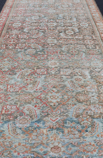 Antique Hand - Knotted Persian Hamadan Runner with Large Medallion Design This antique hand - knotted Persian Hamadan runner features an all - over floral design centered in a large medallion and is enclosed within a complementary multi - tiered border... - Keivan Woven ArtsEMB - 8515 - 178692 - 13752Rug