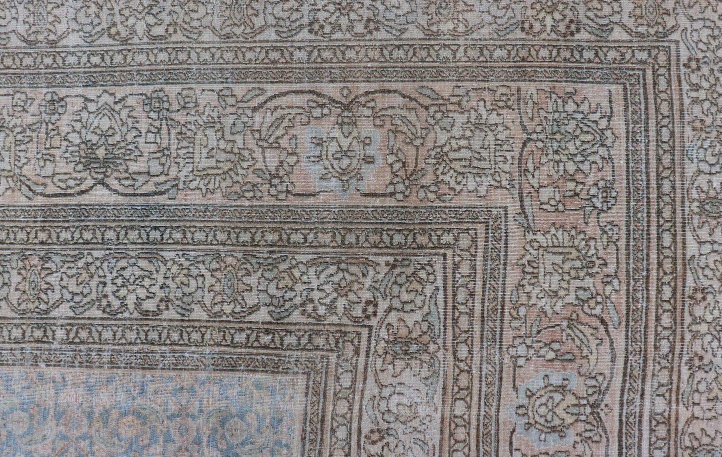 Antique Hand - Knotted Persian Mashad Rug with Sub - Geometric Floral & Diamond Design This antique hand - knotted Persian Mashad rug features a sub - geometric diamond design placed upon an all - over floral pattern and is enclosed within a complementary... - Keivan Woven ArtsEMB - 8520 - 178548 - 13760
