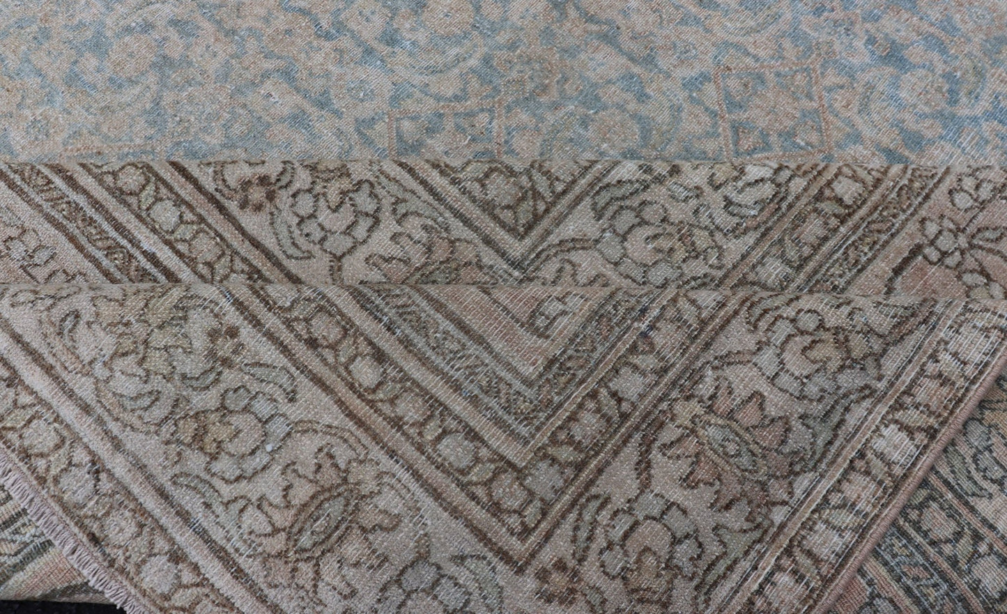 Antique Hand - Knotted Persian Mashad Rug with Sub - Geometric Floral & Diamond Design This antique hand - knotted Persian Mashad rug features a sub - geometric diamond design placed upon an all - over floral pattern and is enclosed within a complementary... - Keivan Woven ArtsEMB - 8520 - 178548 - 13760Rug