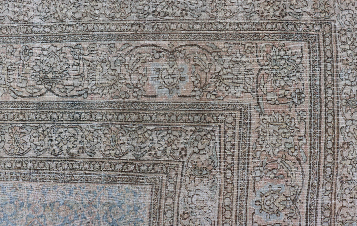 Antique Hand - Knotted Persian Mashad Rug with Sub - Geometric Floral & Diamond Design This antique hand - knotted Persian Mashad rug features a sub - geometric diamond design placed upon an all - over floral pattern and is enclosed within a complementary... - Keivan Woven ArtsEMB - 8520 - 178548 - 13760Rug