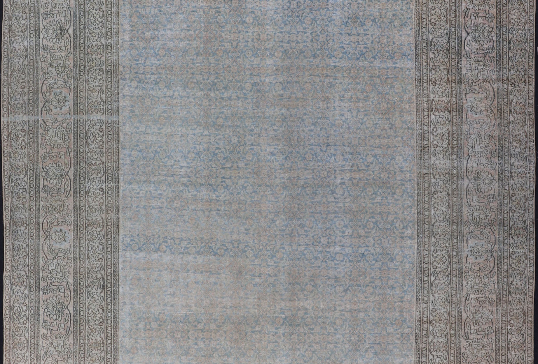 Antique Hand - Knotted Persian Mashad Rug with Sub - Geometric Floral & Diamond Design This antique hand - knotted Persian Mashad rug features a sub - geometric diamond design placed upon an all - over floral pattern and is enclosed within a complementary... - Keivan Woven ArtsEMB - 8520 - 178548 - 13760Rug