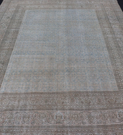 Antique Hand - Knotted Persian Mashad Rug with Sub - Geometric Floral & Diamond Design This antique hand - knotted Persian Mashad rug features a sub - geometric diamond design placed upon an all - over floral pattern and is enclosed within a complementary... - Keivan Woven ArtsEMB - 8520 - 178548 - 13760Rug