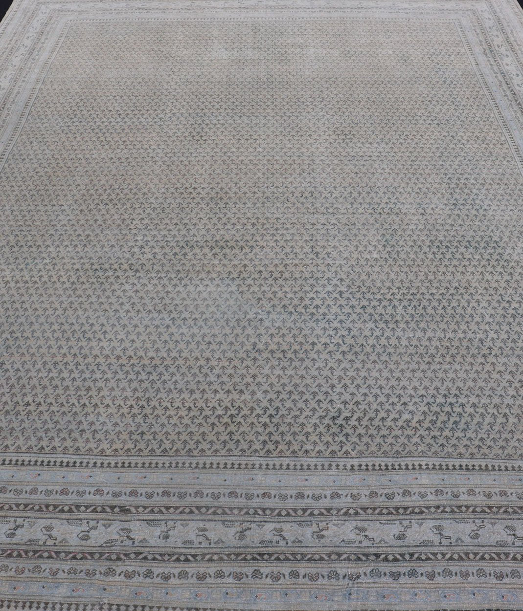 Minimalist Design Antique Persian Tabriz Rug In All - Over Design in Faded Colors Minimalist antique Persian Tabriz rug with all - over field and , light peach, light blue, Keivan Woven Arts / rug EMB - 8521 - 178687, country of origin / type: Iran/ Tab... - Keivan Woven ArtsEMB - 8521 - 178687 - 13712Rug