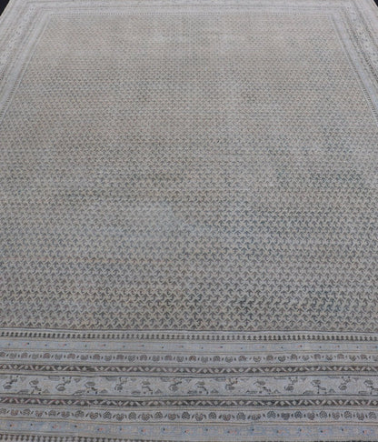 Minimalist Design Antique Persian Tabriz Rug In All - Over Design in Faded Colors Minimalist antique Persian Tabriz rug with all - over field and , light peach, light blue, Keivan Woven Arts / rug EMB - 8521 - 178687, country of origin / type: Iran/ Tab... - Keivan Woven ArtsEMB - 8521 - 178687 - 13712Rug
