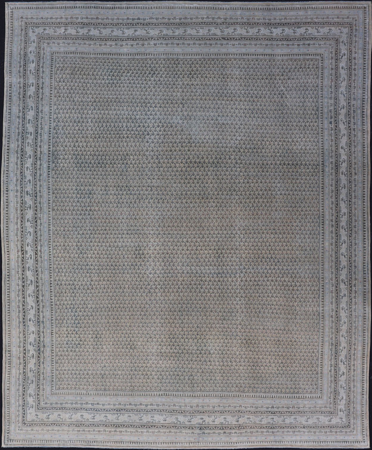 Minimalist Design Antique Persian Tabriz Rug In All - Over Design in Faded Colors Minimalist antique Persian Tabriz rug with all - over field and , light peach, light blue, Keivan Woven Arts / rug EMB - 8521 - 178687, country of origin / type: Iran/ Tab... - Keivan Woven ArtsEMB - 8521 - 178687 - 13712Rug
