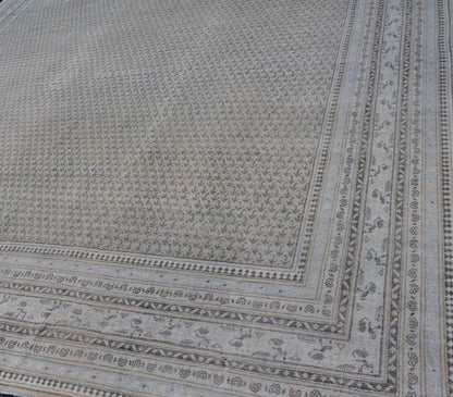 Minimalist Design Antique Persian Tabriz Rug In All - Over Design in Faded Colors Minimalist antique Persian Tabriz rug with all - over field and , light peach, light blue, Keivan Woven Arts / rug EMB - 8521 - 178687, country of origin / type: Iran/ Tab... - Keivan Woven ArtsEMB - 8521 - 178687 - 13712Rug