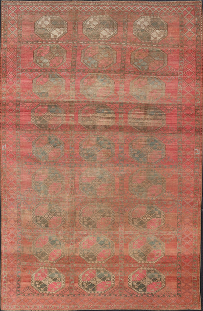 Large Turkomen Ersari Rug with All - Over Gul Design in Tan, Coral, and Brown. Antique Persian Ersari/ Turkomen rug in coral/red tones with geometric motifs. Keivan Woven Arts / rug EMB - 8522 - 178691, Turkomen, circa 1930. Measures: 10'4 x 15'6 This... - Keivan Woven ArtsEMB - 8522 - 178691 - 13668Rug