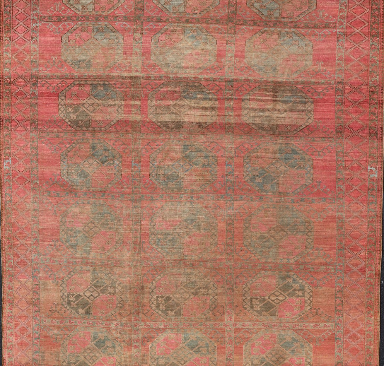 Large Turkomen Ersari Rug with All - Over Gul Design in Tan, Coral, and Brown. Antique Persian Ersari/ Turkomen rug in coral/red tones with geometric motifs. Keivan Woven Arts / rug EMB - 8522 - 178691, Turkomen, circa 1930. Measures: 10'4 x 15'6 This... - Keivan Woven ArtsEMB - 8522 - 178691 - 13668Rug
