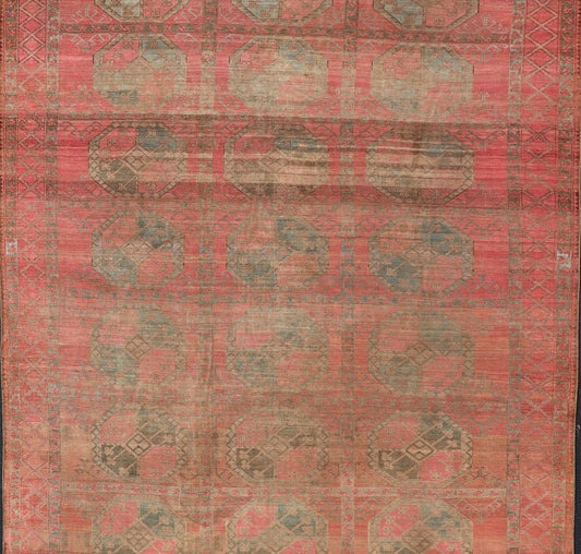 Large Turkomen Ersari Rug with All - Over Gul Design in Tan, Coral, and Brown. Antique Persian Ersari/ Turkomen rug in coral/red tones with geometric motifs. Keivan Woven Arts / rug EMB - 8522 - 178691, Turkomen, circa 1930. Measures: 10'4 x 15'6 This... - Keivan Woven ArtsEMB - 8522 - 178691 - 13668Rug