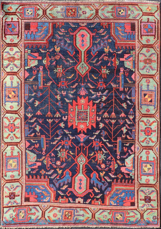 N.W. Persian Rug with Geometric Florals in Red, Ivory, Cream, Blue and Green N.W. Persian Rug with Geometric Florals in Red, Ivory, Cream, Blue and Green. Keivan Woven Arts / EMB - 8523 - 178684, country of origin / type: Iran / N.W. Persian, c... - Keivan Woven ArtsEMB - 8523 - 178684 - 13674Rug