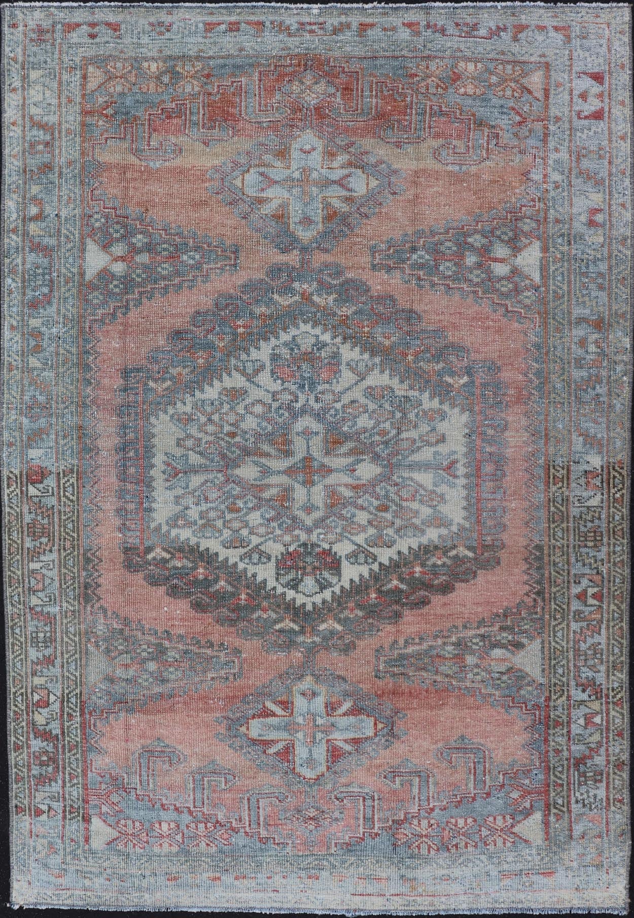 Vintage Hand - Knotted Persian Hamadan Rug with Sub - Geometric Medallion Design This vintage hand - knotted Persian Hamadan rug features a sub - geometric medallion design enclosed within a complementary, multi - tiered border. The rug has a bold design,... - Keivan Woven ArtsEMB - 8525 - 178689 - 13680Rug