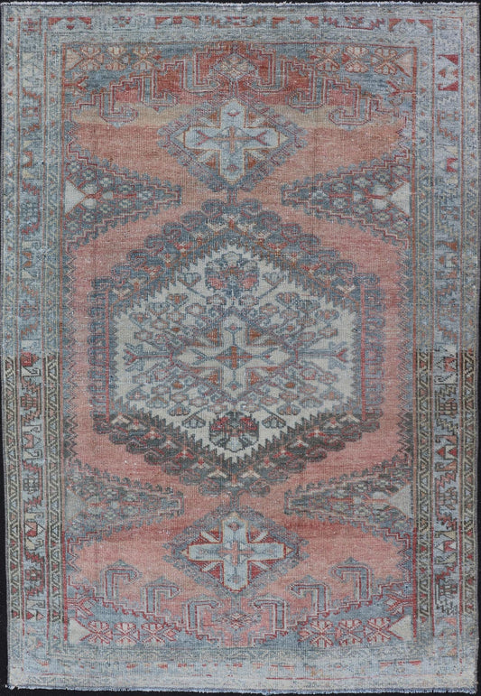 Vintage Hand - Knotted Persian Hamadan Rug with Sub - Geometric Medallion Design This vintage hand - knotted Persian Hamadan rug features a sub - geometric medallion design enclosed within a complementary, multi - tiered border. The rug has a bold design,... - Keivan Woven ArtsEMB - 8525 - 178689 - 13680Rug