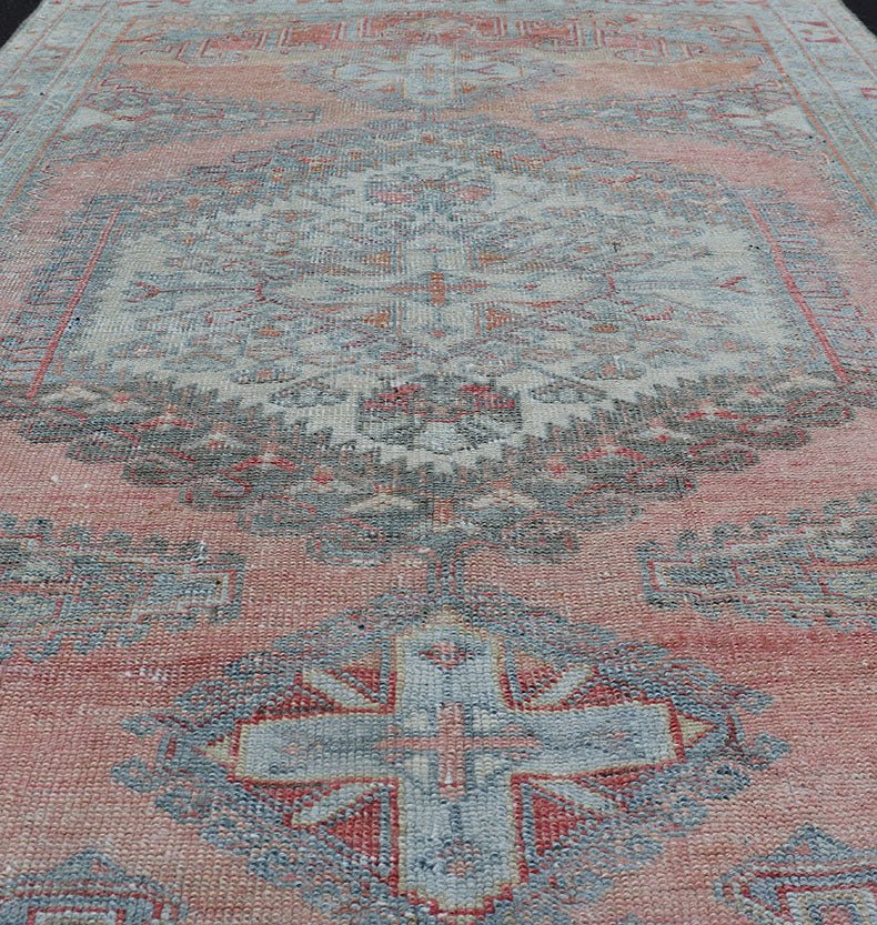 Vintage Hand - Knotted Persian Hamadan Rug with Sub - Geometric Medallion Design This vintage hand - knotted Persian Hamadan rug features a sub - geometric medallion design enclosed within a complementary, multi - tiered border. The rug has a bold design,... - Keivan Woven ArtsEMB - 8525 - 178689 - 13680Rug