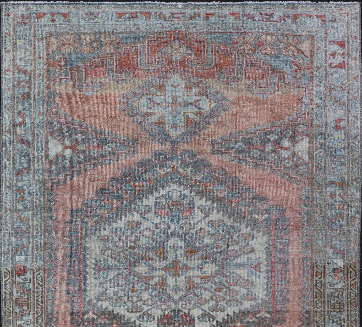 Vintage Hand - Knotted Persian Hamadan Rug with Sub - Geometric Medallion Design This vintage hand - knotted Persian Hamadan rug features a sub - geometric medallion design enclosed within a complementary, multi - tiered border. The rug has a bold design,... - Keivan Woven ArtsEMB - 8525 - 178689 - 13680Rug