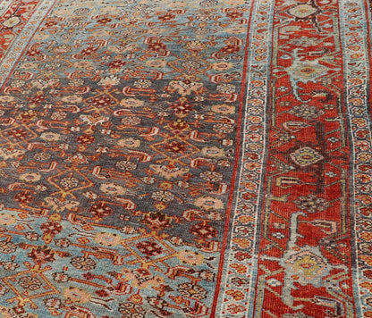 Antique Persian Bidjar Short Gallery Rug with All - Over Sub - Geometric Design This antique hand - knotted Persian Bidjar short gallery sized rug features a all - over sub - geometric design throughout the entirety of the piece, and is enclosed within a... - Keivan Woven ArtsEMB - 8526 - 178690 - 13686Rug