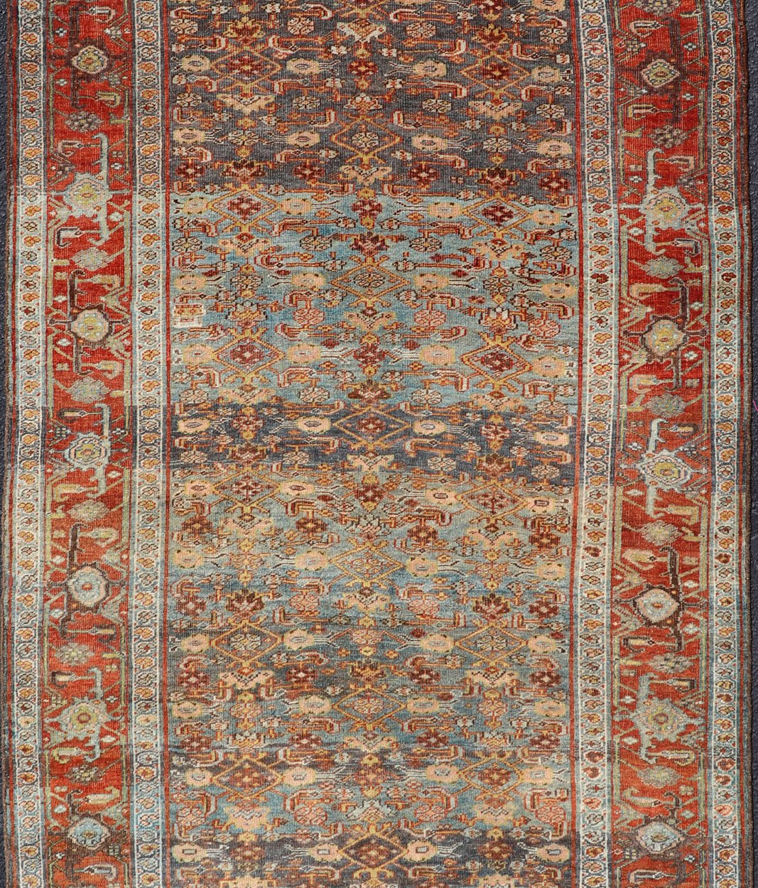 Antique Persian Bidjar Short Gallery Rug with All - Over Sub - Geometric Design This antique hand - knotted Persian Bidjar short gallery sized rug features a all - over sub - geometric design throughout the entirety of the piece, and is enclosed within a... - Keivan Woven ArtsEMB - 8526 - 178690 - 13686Rug