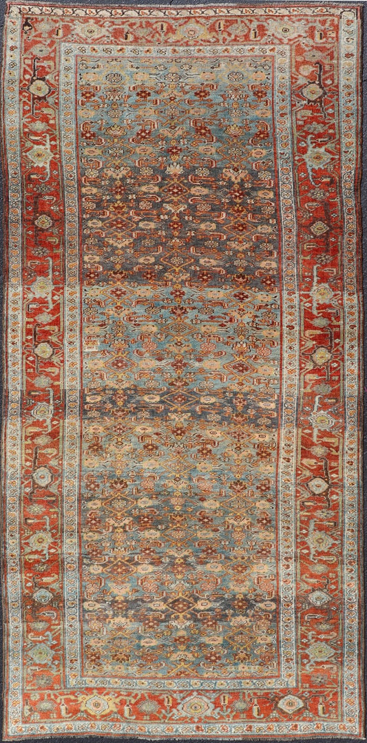 Antique Persian Bidjar Short Gallery Rug with All - Over Sub - Geometric Design This antique hand - knotted Persian Bidjar short gallery sized rug features a all - over sub - geometric design throughout the entirety of the piece, and is enclosed within a... - Keivan Woven ArtsEMB - 8526 - 178690 - 13686Rug