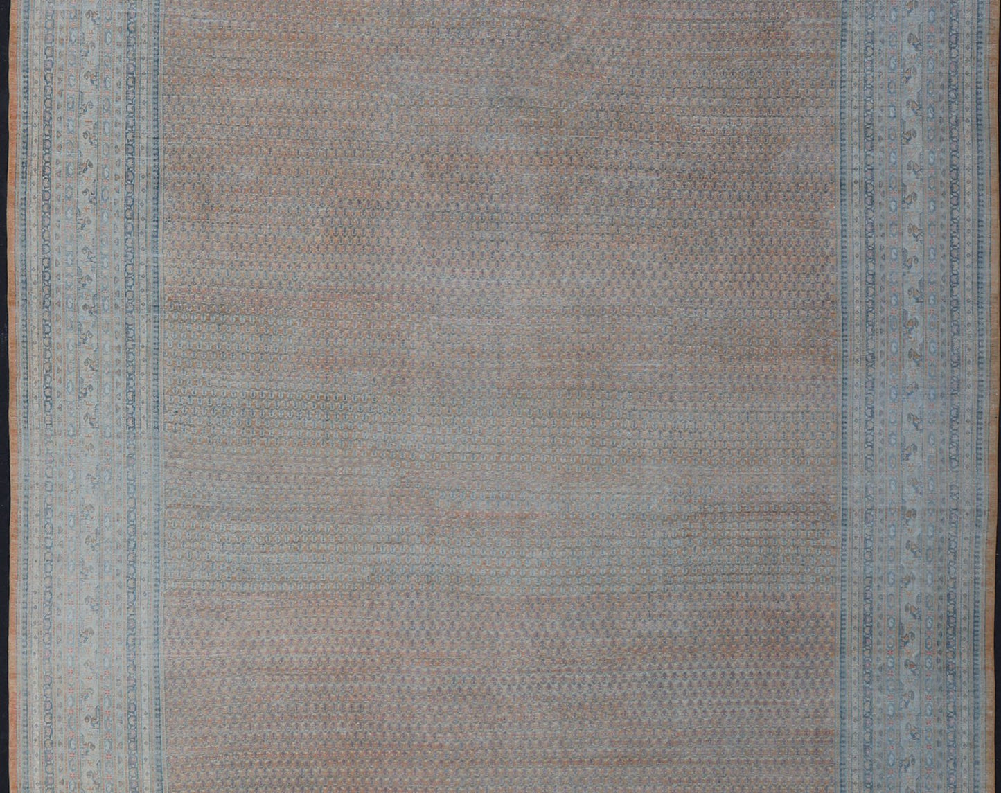 Minimalist Design Persian Tabriz Rug with Soft Orange Background, silver & Blue large antique Persian Tabriz rug with all - over Paisley Field, Keivan Woven Arts / rug /EMB - 8527 - 178686, country of origin / type: Iran/ Tabriz , circa 1930. M... - Keivan Woven ArtsEMB - 8527 - 178686 - 13690Rug