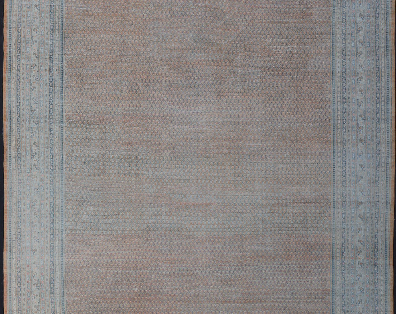 Minimalist Design Persian Tabriz Rug with Soft Orange Background, silver & Blue large antique Persian Tabriz rug with all - over Paisley Field, Keivan Woven Arts / rug /EMB - 8527 - 178686, country of origin / type: Iran/ Tabriz , circa 1930. M... - Keivan Woven ArtsEMB - 8527 - 178686 - 13690Rug