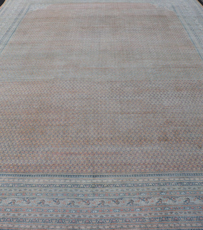 Minimalist Design Persian Tabriz Rug with Soft Orange Background, silver & Blue large antique Persian Tabriz rug with all - over Paisley Field, Keivan Woven Arts / rug /EMB - 8527 - 178686, country of origin / type: Iran/ Tabriz , circa 1930. M... - Keivan Woven ArtsEMB - 8527 - 178686 - 13690Rug
