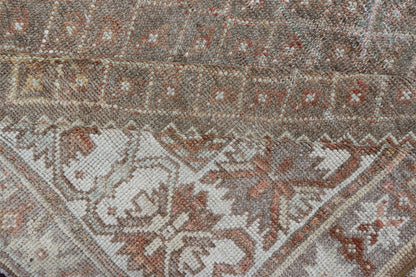 distressed Antique Persian Kurdish Rug in Gray/Brown Background with Taupe Tan & Soft Red. Softly colored antique distressed Persian Kurdish with all - over tribal design in soft colors of gray, charcoal, brown, tan cream, green , rug EMB - 8529 - 17... - Keivan Woven ArtsEMB - 8529 - 178682 - 13696Rug