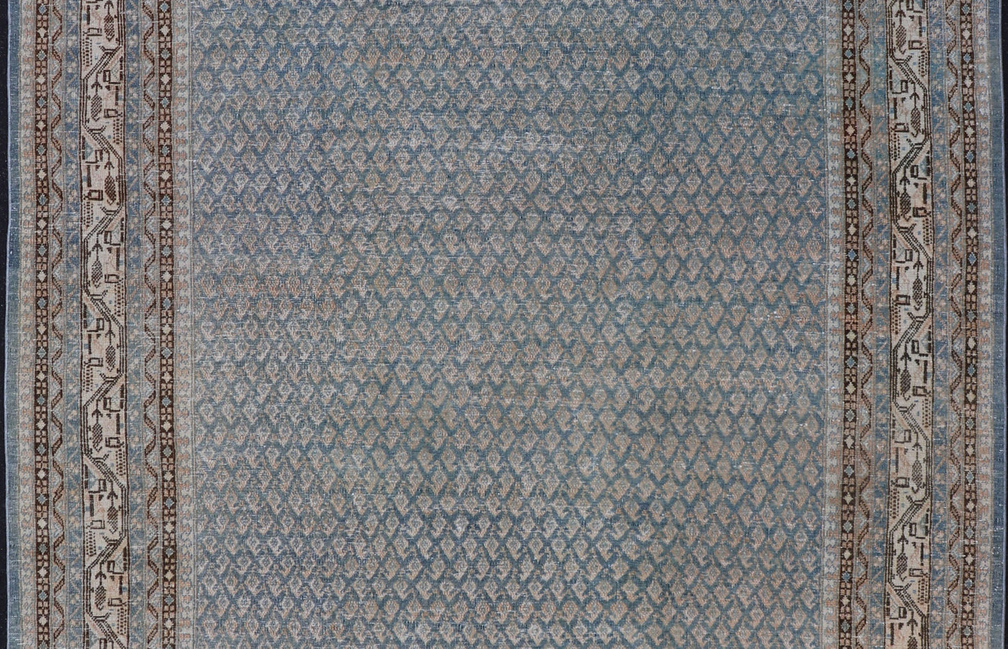 Minimalist Design Antique Persian Tabriz Rug with Modern Look in Blue Tones Minimalist antique Persian Tabriz rug with all - over field and light blue, rug EMB - 8530 - 178688, country of origin / type: Iran/ Tabriz, circa 1930. This Tabriz rug... - Keivan Woven ArtsEMB - 8530 - 178688 - 13702Rug