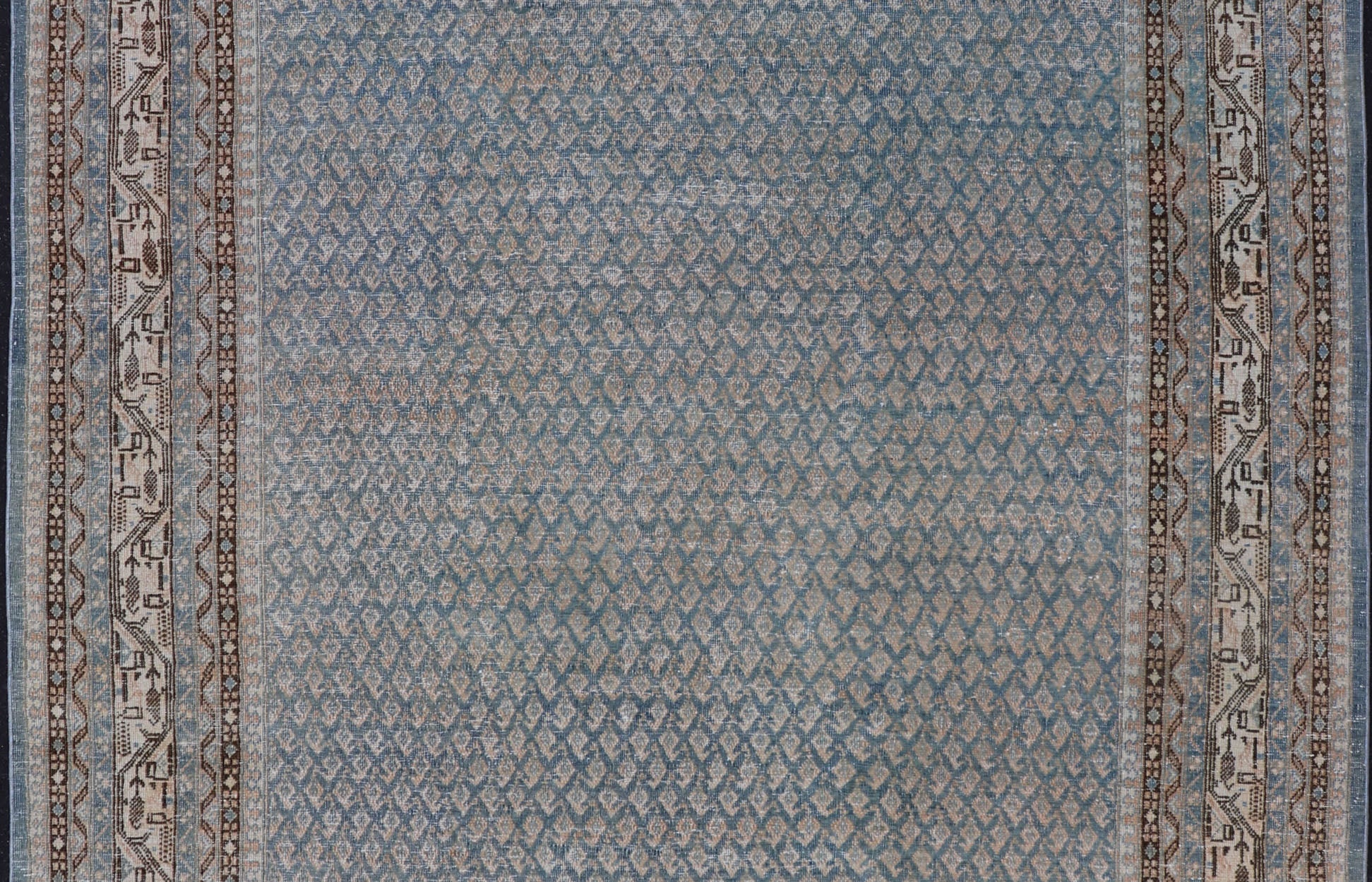 Minimalist Design Antique Persian Tabriz Rug with Modern Look in Blue Tones Minimalist antique Persian Tabriz rug with all - over field and light blue, rug EMB - 8530 - 178688, country of origin / type: Iran/ Tabriz, circa 1930. This Tabriz rug... - Keivan Woven ArtsEMB - 8530 - 178688 - 13702Rug