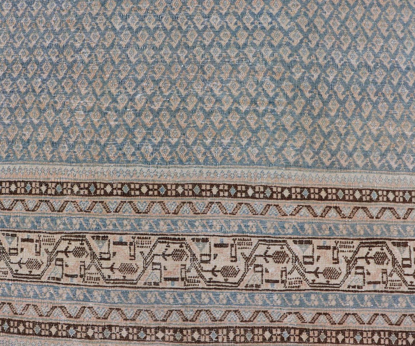 Minimalist Design Antique Persian Tabriz Rug with Modern Look in Blue Tones Minimalist antique Persian Tabriz rug with all - over field and light blue, rug EMB - 8530 - 178688, country of origin / type: Iran/ Tabriz, circa 1930. This Tabriz rug... - Keivan Woven ArtsEMB - 8530 - 178688 - 13702Rug