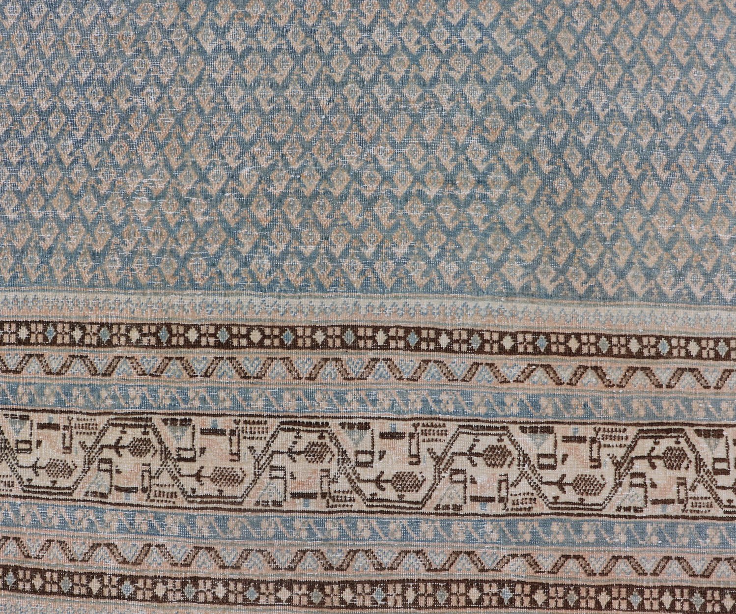 Minimalist Design Antique Persian Tabriz Rug with Modern Look in Blue Tones Minimalist antique Persian Tabriz rug with all - over field and light blue, rug EMB - 8530 - 178688, country of origin / type: Iran/ Tabriz, circa 1930. This Tabriz rug... - Keivan Woven ArtsEMB - 8530 - 178688 - 13702Rug
