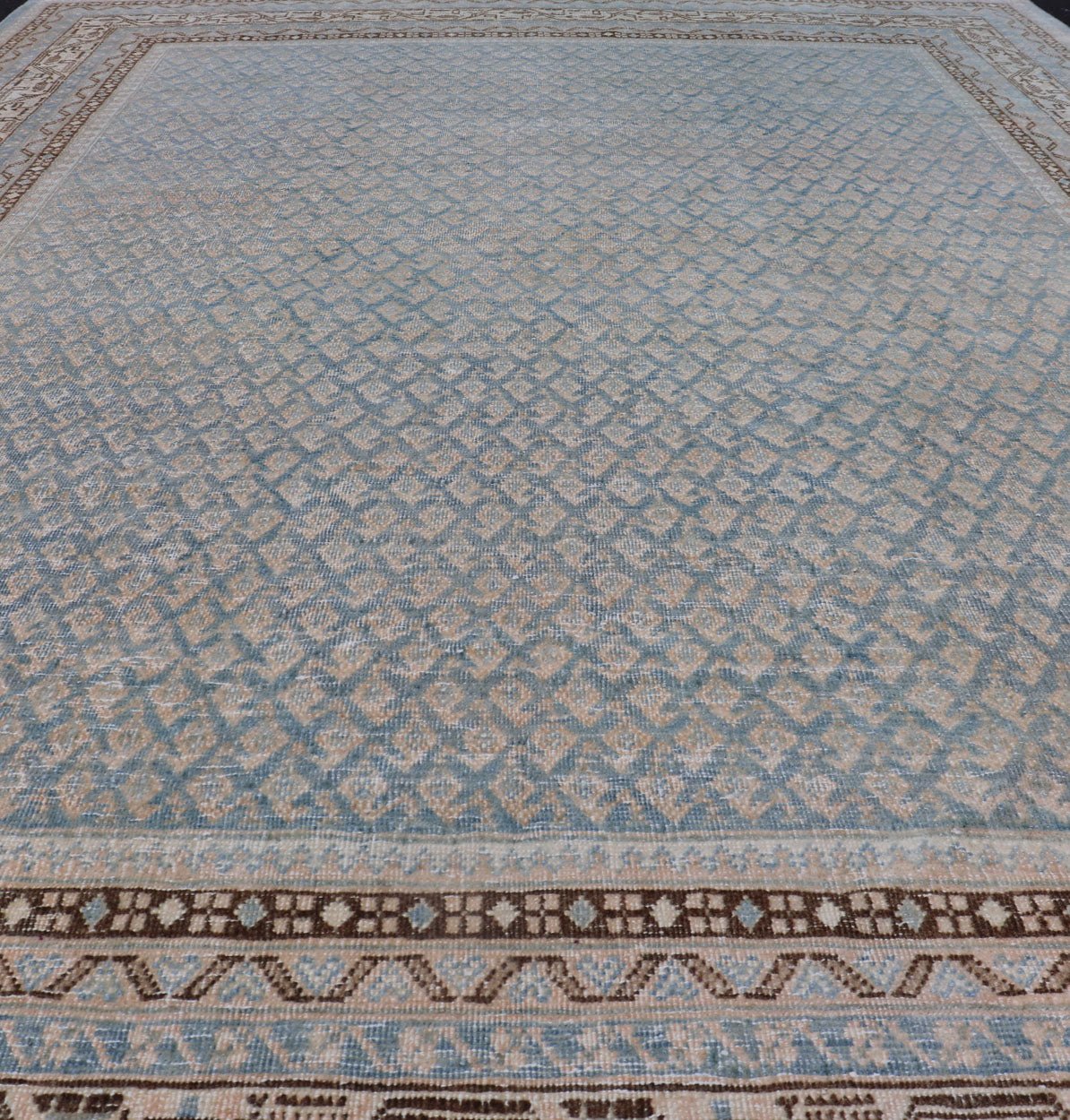 Minimalist Design Antique Persian Tabriz Rug with Modern Look in Blue Tones Minimalist antique Persian Tabriz rug with all - over field and light blue, rug EMB - 8530 - 178688, country of origin / type: Iran/ Tabriz, circa 1930. This Tabriz rug... - Keivan Woven ArtsEMB - 8530 - 178688 - 13702Rug