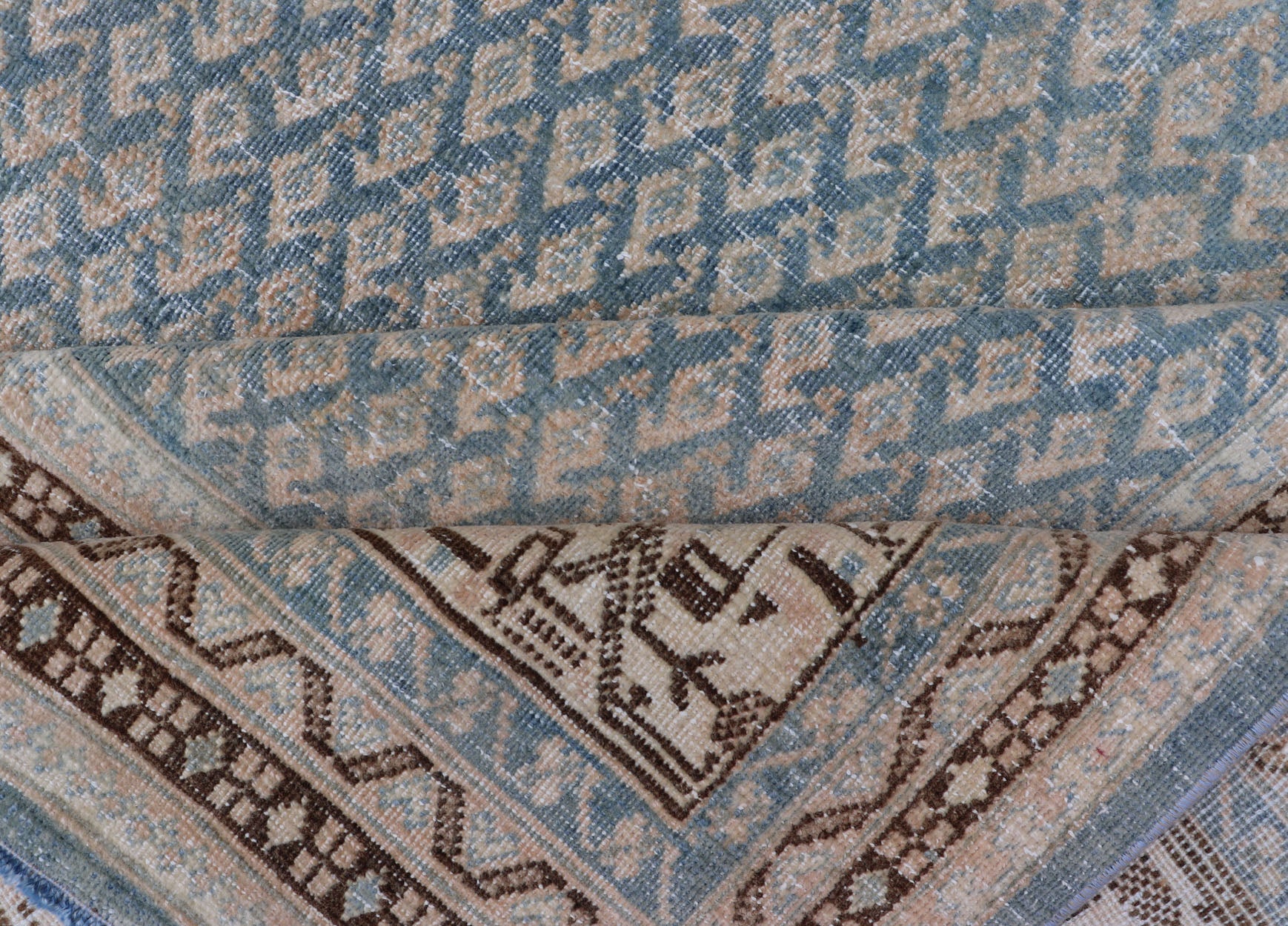 Minimalist Design Antique Persian Tabriz Rug with Modern Look in Blue Tones Minimalist antique Persian Tabriz rug with all - over field and light blue, rug EMB - 8530 - 178688, country of origin / type: Iran/ Tabriz, circa 1930. This Tabriz rug... - Keivan Woven ArtsEMB - 8530 - 178688 - 13702Rug
