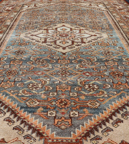 Antique Persian Hamadan Rug with Central Medallion & Sub - Geometric Floral Design This antique Persian Hamadan rug features a layered medallion with sub - geometric flowers design, and is enclosed within a complementary, multi - tiered border. Rend... - Keivan Woven ArtsEMB - 8532 - 178678 - 13708Rug