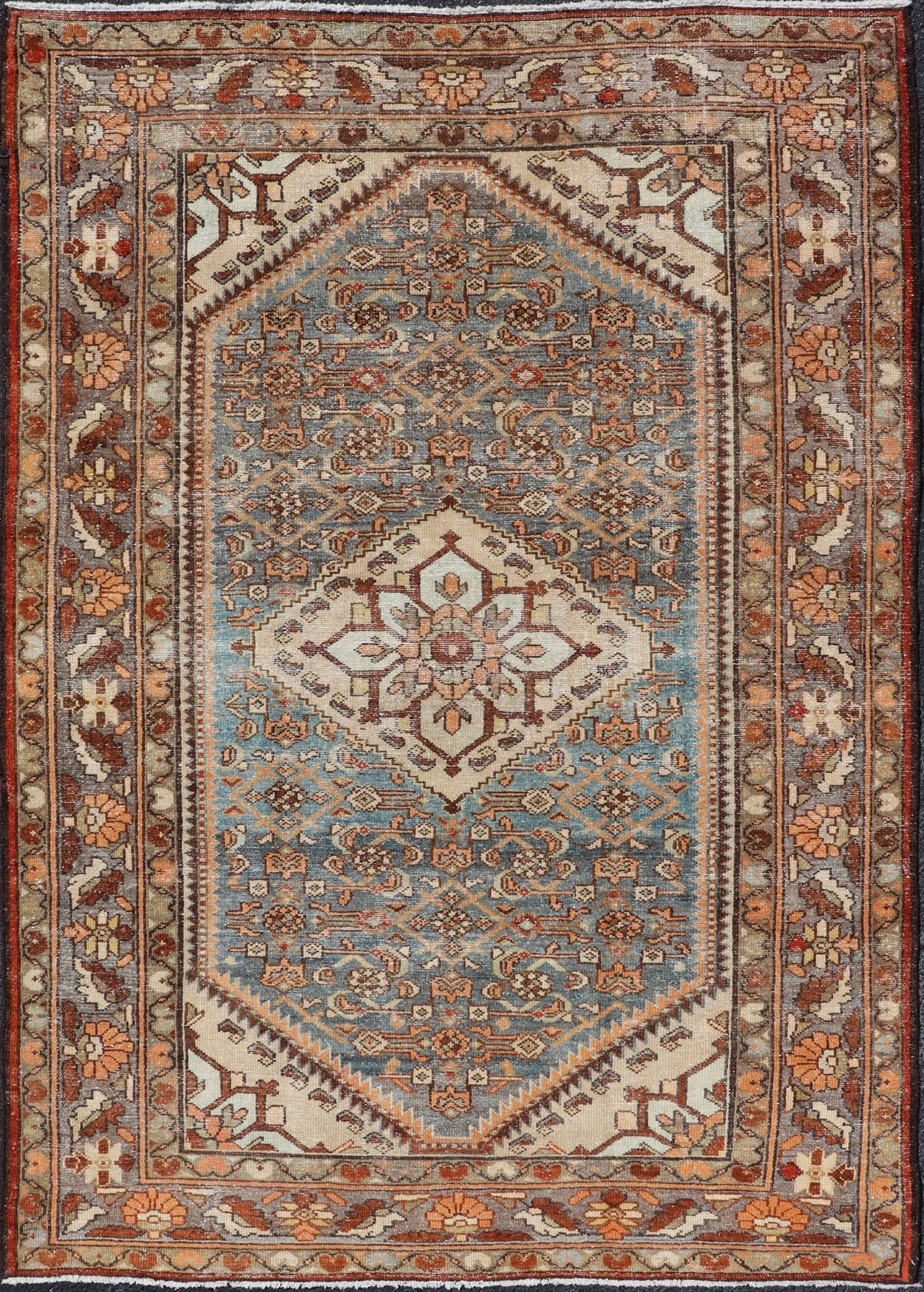 Antique Persian Hamadan Rug with Central Medallion & Sub - Geometric Floral Design This antique Persian Hamadan rug features a layered medallion with sub - geometric flowers design, and is enclosed within a complementary, multi - tiered border. Rend... - Keivan Woven ArtsEMB - 8532 - 178678 - 13708Rug